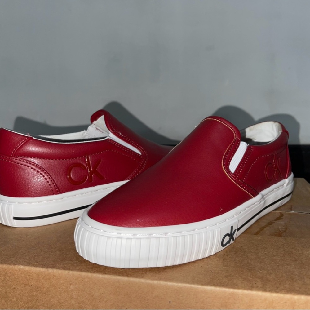 Calvin Klein Red Leather Slip-On Sneakers
